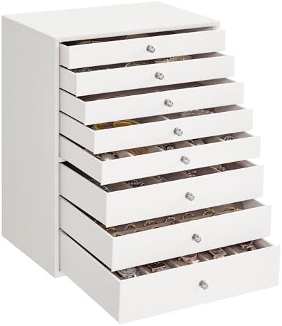 Portagioie Girevole KAMIER 360° Con 5 Cassetti – Organizer Verticale Con Finestra In Vetro, Beige - 5