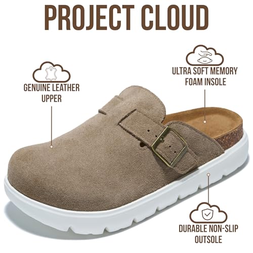 Image of Project Cloud 100% Genuine Leather Platform Clogs for Women Footwear - Memory Foam Arch Support Cork Footbed Casual Shoes & Mules for Women 2026 (Benton Chunky)