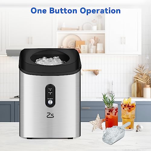 Litake Nugget Ice Maker Countertop with Soft Chewable Ice, Rapid Ice Making in 6-8min, 33lbs/24H, Auto-cleaning,Food-grade Internal Plastic,Water Shortage and Water Full Reminder, 45db