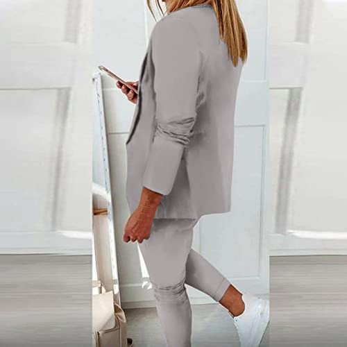 Womens Pants Suits Business Casual 2 Piece Blazer Sets Open Front Long Sleeve Blazers and Drawstring Pants Suits Set4