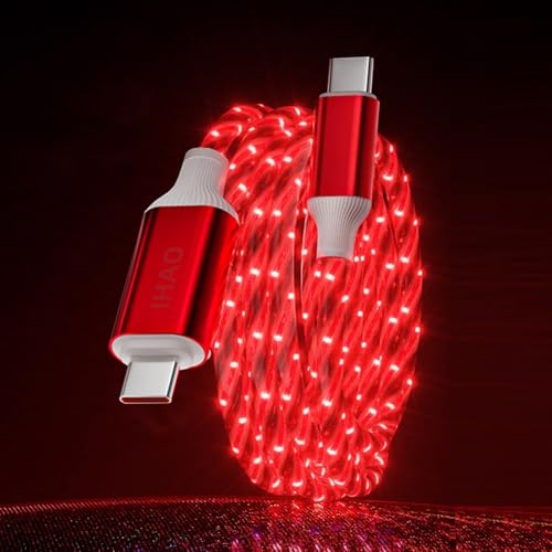 Image of IHAO Starry Light-Up USB Cable USBC to USBC Cable Durable PD Fast Charging Cable with Visible Current Flow As Night Light Use-C to C Star Red