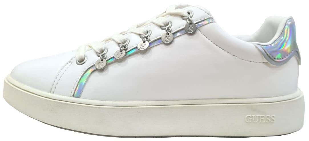 GUESS GUESS Mely White Iridescent - Zapatillas de piel para mujer, Blanco iridiscente, 38 EU