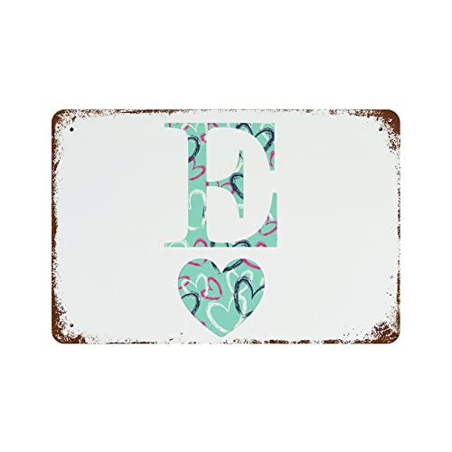 Cadeau romantique Saint-Valentin : panneau métal initiales E et fleurs vintage