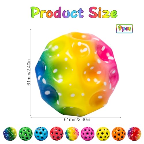 Pilikoll 9 Stück 6cm High Bounce Hole Ball Hohe Springender Gummiball Bounce Balls Mondball Jumping Space Balls Hohe Springender Bouncing Ball Springball für Kinder Party Geschenk