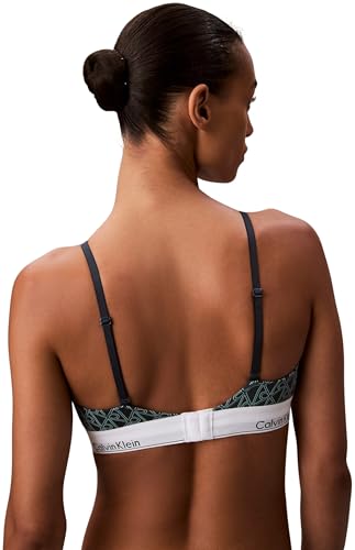 Calvin Klein Women’s Lightly Lined Triangle Bra with Logo Band, Green (Bijou Modern Emblem Outline+Stratif), XL
