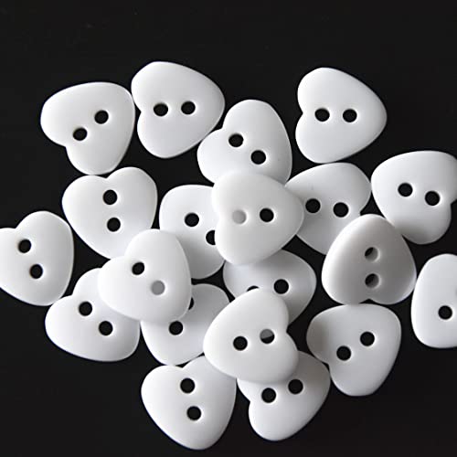 100Pcs Heart Shape Buttons Diy Handmade Craft Art Sewing Buttons White, Vertical Eye Holes,14Mm #TOP6