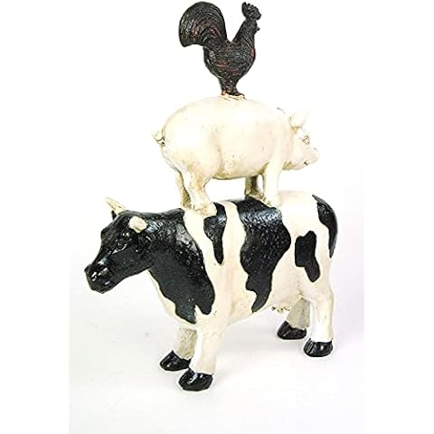 Vintage Belle Kitchen Ornament Stacked Farm Animals 32cm high Tall Cow Pig Chicken Cockerel Statue Rustic Style Cover