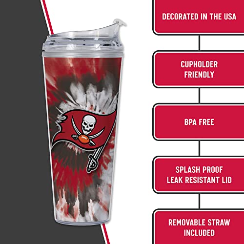 Image of Rico Industries NFL Football Glitter 24oz Acrylic Glitter Tumbler with Hinged Lid, Officially Licensed Double Wall Tumbler with Straw