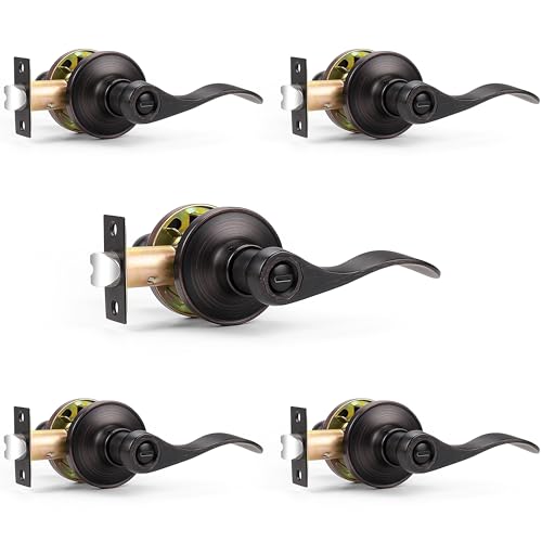 Probrico Oil Rubbed Bronze Wave Privacy Door Levers 5 Pack
