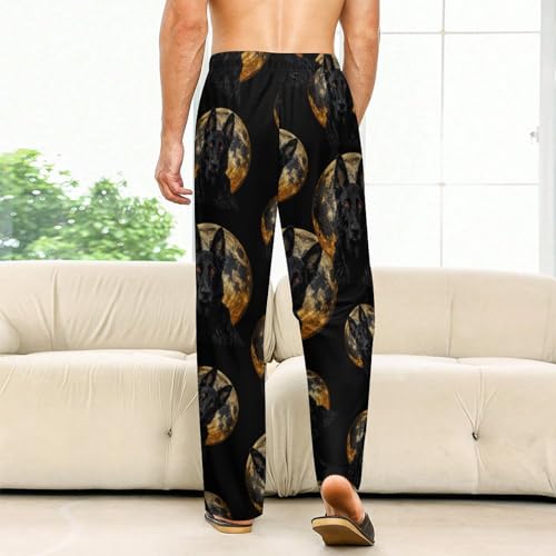 Black German Shepherd Moon Pajama Bottoms Lounge Pants Elastic Waistband Sleepwear Lounge for Men Women2