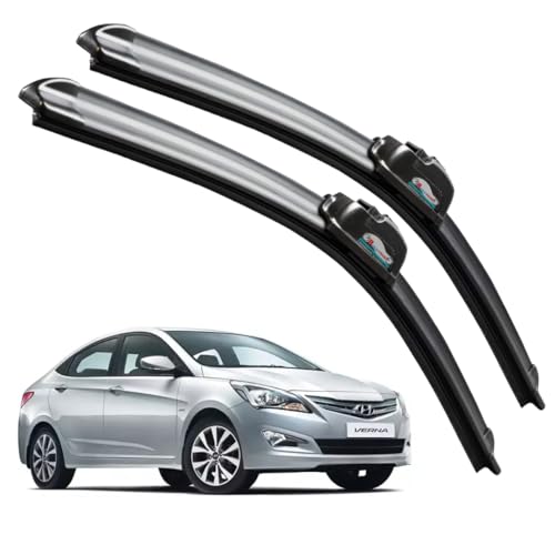 Image of Frameless Rubber Car Wiper Blades Set of 2 Compatible with (Verna Fluidic (2015-2017) (D-24,P-16))