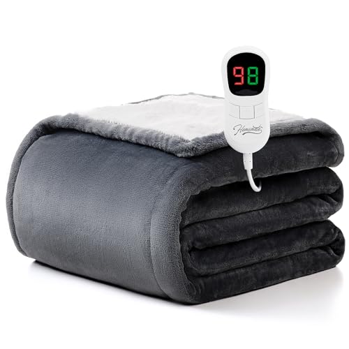 Homemate Heated Blanket Electric Throw – 50″x60″ Heating Blanket Throw 1/2/4/6/8 Hours Auto-Off 10 Heat Level Over-Heat Protection Flannel Sherpa ETL Certification