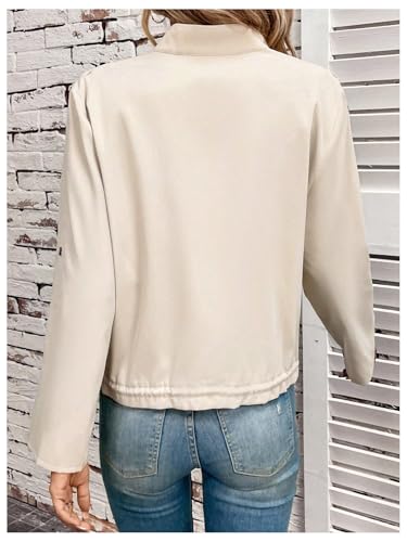 Verdusa Women's Roll Up Sleeve Full Zip Jacket Casual Mock Neck Outerwear with Pockets2