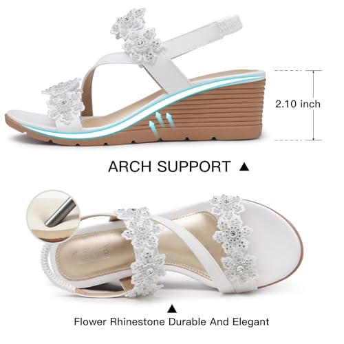 SHIBEVER Wedge Sandals for Women Dressy: Summer Open Toe Low Platform Wedges Sandals Elastic Ankle Strap Flower Comfortable Casual Shoes4