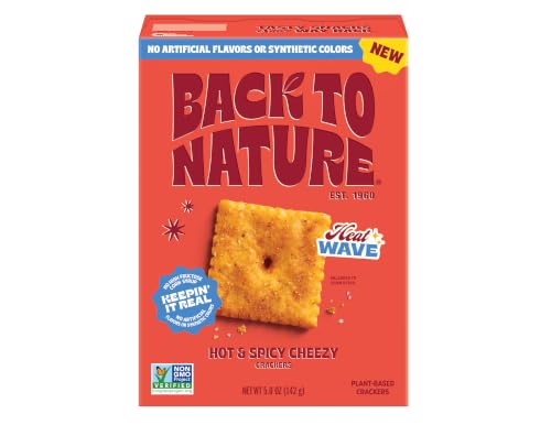 Image of Back to Nature Hot & Spicy Cheezy Crackers Squares, Plant Based Snack, 1pk | No Dairy Added Cheese Cracker Squares, Plant Based, Non GMO No High Fructose Corn Syrup No Artificials, Wholesome Snacks 5oz