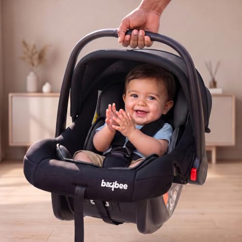 Image of Baybee Premium Baby Carry Cot for Newborn 0-15 Months, 4-in-1 Multipurpose Infant Rocker & Car Seat with Adjustable Handle, Safety Belt & Canopy | Travel Carrycot & Baby Car Seat | Weight Capacity Upto 25 Kgs (Black)
