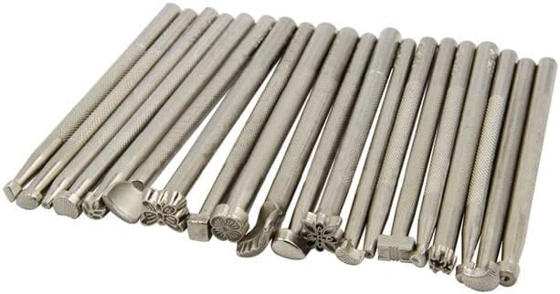 20pcs Metal Leather Printing Tool Alloy Carving Leather Craft Punch Stamps Stamping Leather Working Saddle Making Tools - (Color: Silver)