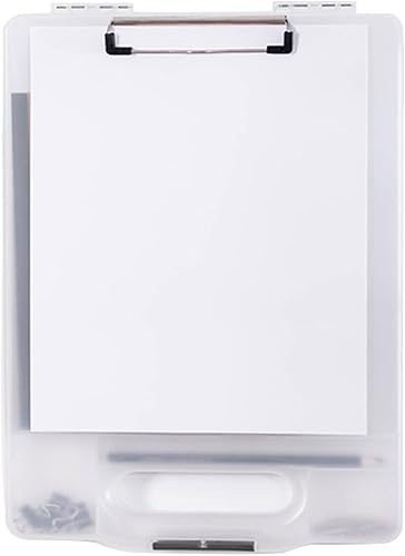 Miniatura 8 de SAYEEC Caja de almacenamiento portátil para portapapapeles, organizador de archivos multifuncional transparente A4 con clip de placa, soporte de