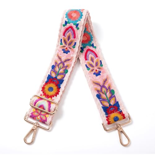 Image of Crochet Flower Purse Strap Embroidery Crossbody Shoulder | 2inch wide colorful floral knit purse straps crossbody replacement adjustable flower fashion for handbag guitar women