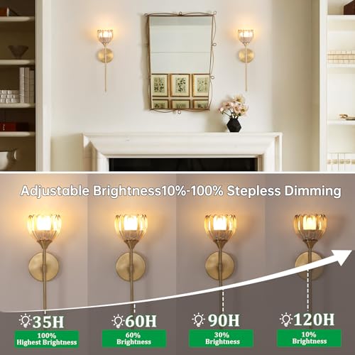 Image of Shenmoyl Battery Operated Wall Sconce Set of 2, Amber Tulip Vintage Wall Light Fixture Rechargeable 5000mAh Battery Powered Wall Lamp with Remote for Living Room Bathroom