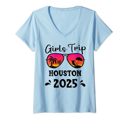 Mujer Houston Girls Trip 2025 Vacaciones Grupo Fin de semana Fiesta Amigo Camiseta Cuello V