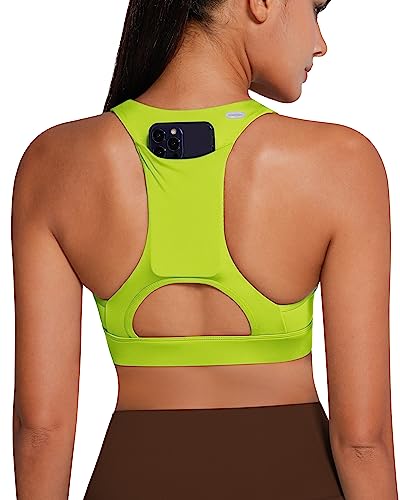 Image of QUEENIEKE BareFlow Women's Sports Bras with Phone Pocket Medium Impact Padded Racerback Workout Gym Crop Top Running Yoga Bra