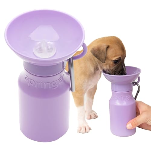 Image of Springer Dog Water Bottle | Portable Travel Drinking Feeder Dispenser for Dogs & Puppies | As Seen on Shark Tank | Leak-Proof Bowl | BPA-Free | Outdoor Walking, Hiking & Travel | 15oz Lilac