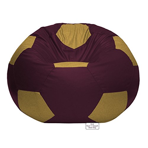 Image of RnS Rest 'n' Sleep - Bean Bag Football Chair Filled with Beans, with 1 Year Warranty (Ivory /Cherry, XXXL)