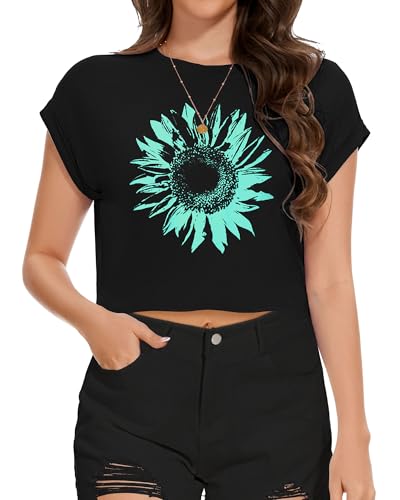 Image of Womens Crop Tops Summer Roll Cap Sleeve Cropped Tshirt Loose Fit Basic Tees