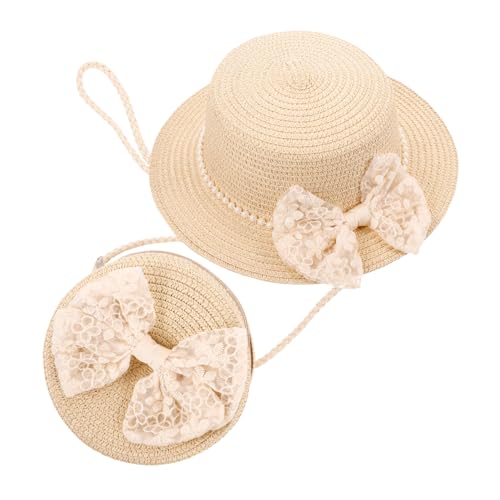 VALICLUD 1set Boys and Girls Breathable Straw Hat and Woven Bag Adorable Lace Material for Sun for Beach Outings and Outdoor Adventures Fits Years Khaki