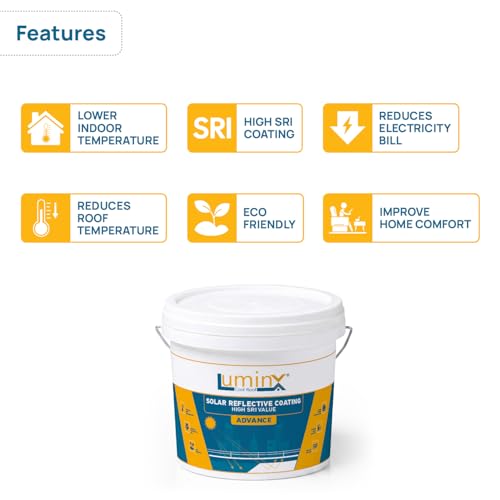 Image of LuminX Cool Roof Advance Solar Reflective Coating | High SRI Heat Reflective Roof Paint | Reduces Roof Temperature & Energy Costs | For RCC, Metal, Tile & Flat Roofs | White 10kg