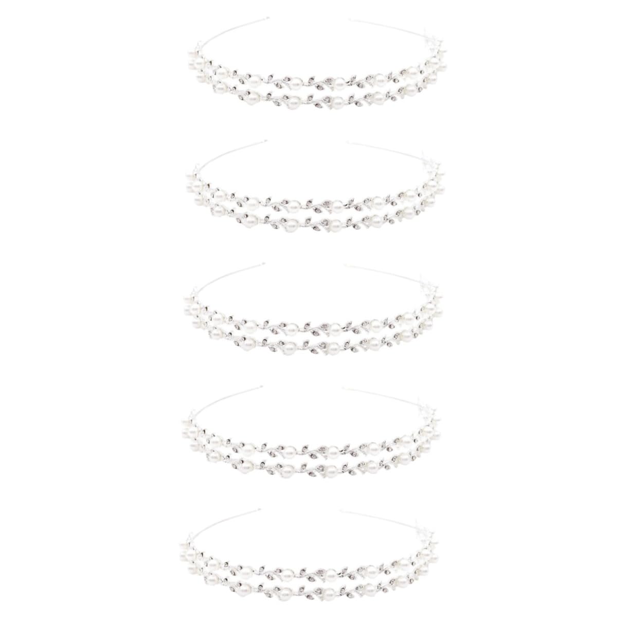 Healeved 5piezas Diadema De Novia De Doble Capa De Rhinestone y Perlas Accesorios De Pelo Para Bodas y Fiestas