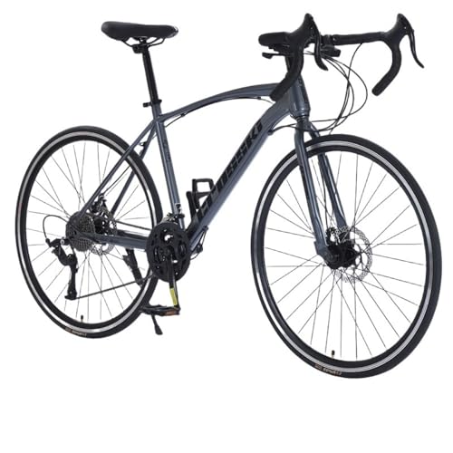 YQWロードバイク 自転車 ディスクブレーキ シマノ製21段変速 超軽量高炭素鋼フレーム 補助ブレーキ ドロップハンドル スポーツバイク 街乗り 通勤 通学 (グレー,スポークホイール(ベンドハンドル))