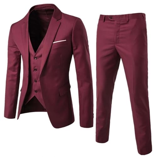 Men's 3 Piece Slim Fit Suit Set One Button Solid Color Jacket Vest Pants Prom Party Wedding Business Formal Suits Plus Size2