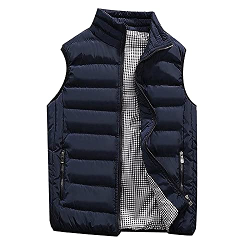 Wcjlha Hiking Plus Size Sleeveless Top Men Casual Spring Solid Cotton Mock Neck Vest Zipfront Comfort Comfort Vest Man Dark Blue #TOP2