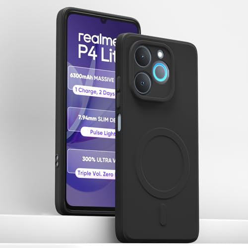 Image of Pikkme Back Cover for Realme P4 Lite 5G Soft Matte Silicone Mag-Safe Design (Mag-Safe Not Support) Camera Protection | Slim Fit Bumper Cover (Black)