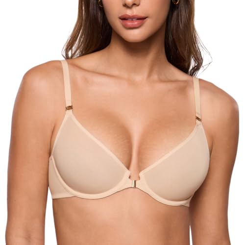 Image of INLYRIC Women's Front Closure Mesh Bra No Padding Demi