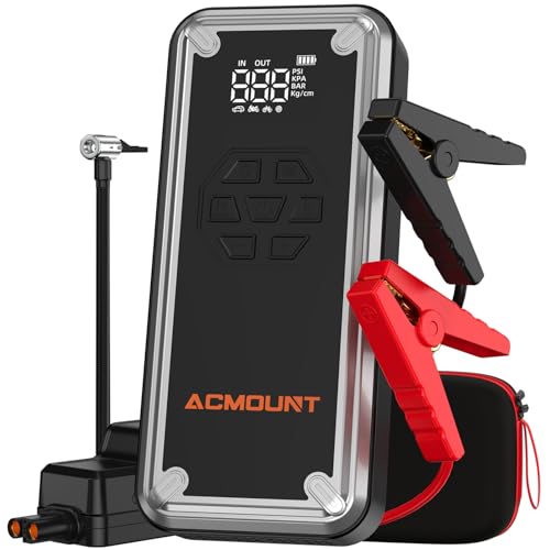 ACMOUNT Booster Avviamento Auto 7000A, 23800mAh 150PSI Avviatore Batteria Auto con Compressore, Starter Batteria Portatile 12V Jump Start con Ricarica Rapida 18W, LED & LCD per Benzina 9L/Diesel 8L
