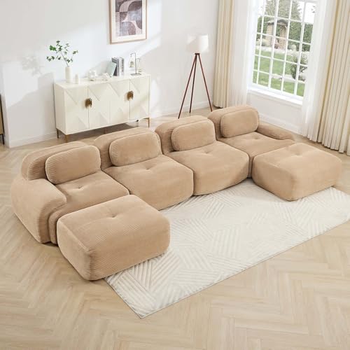 Image of Corduroy Modular Sectional Sofa, Oversized Cloud Couches for Living Room