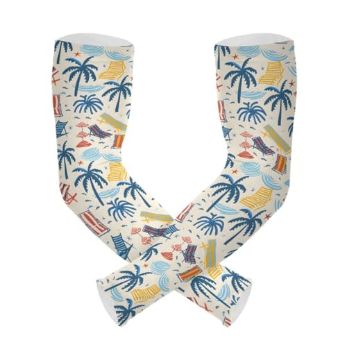 ALAZA Beach Palm Tree Fish Gardening Sleeves Cooling Arm Sleeves Sun Protection Thumb Hole Arm Covers for Women Men