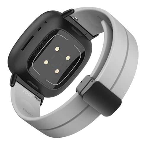 YODI Watch Band Compatible with Fitbit Versa 4/ Fit bit Versa 3/ Fitbit Sense/Sense 2 Band, Soft Replacement Silicone Wristband for Women Flexible Waterproof Sport Watch Strap for Men Large (M-Buck-Grey, Thin, Silicone Magnetic Buckle)