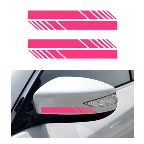 Image of Augeny 4 PCS Car Rear View Mirror Stickers, Waterproof Vinyl Auto Side Rearview Mirror Stripes, Universal Reflective Anti-Collision Striped Warning Decal for Most Vehicles (Pink)