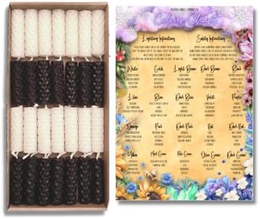 28 Pack of 2 Inch Beeswax Spell Candles | Black and White | Unscented | Candle Colour Chart | Hand-rolled In The UK | Burn Time 35 Minutes