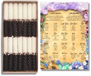 28 Pack of 2 Inch Beeswax Spell Candles | Black and White | Unscented | Candle Colour Chart | Hand-rolled In The UK | Burn Time 35 Minutes