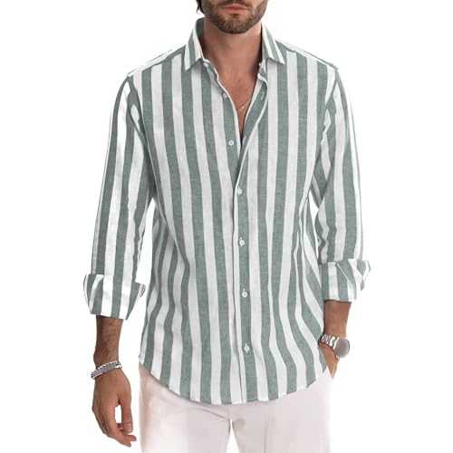 Maiyifu-GJ Men's Casual Button Down Shirts Lapel Long Sleeve Striped Dress Shirts Casual Beach Yoga Shirt