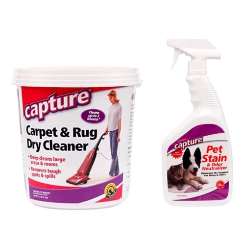 Capture Carpet & Rug Dry Cleaner (2.5lb) Pet Stain & Odor Neutralizer (32 oz), Pet Stain Remover for Carpet, Rug, Couch, Car & Upholstery - Bundle
