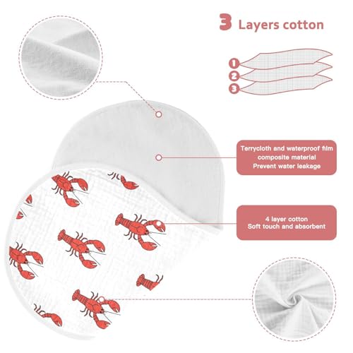 J JOYSAY Lobster White Baby Burp Cloths for Boys Girls Large 22''x11'' Cotton 4 Layer Milk Spit Up Rags for Baby Unisex one sizex13