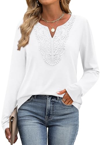 Image of XIEERDUO Boho Tops for Women Blouses Dressy Casual V Neck Long Sleeve Shirts Fall Outfits Trendy Vacation Clothes