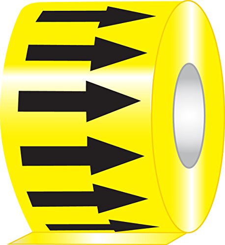Image of Accuform RAW258BKYL Adhesive Vinyl Directional Flow Arrow Tape, 4 inch Width x 54' Length x 0.006 inch Thickness, Black /Yellow