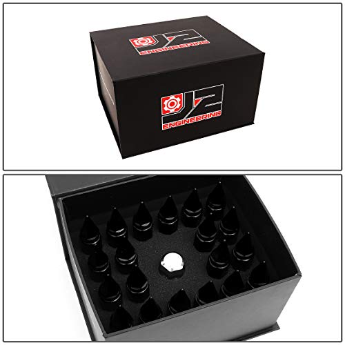 Image of J2 Engineering LN-T7-017-125-BK Black 20Pcs M12 x 1.25 7075-T6 Aluminum 90mm Spiked End Lug Nut w /Socket Adapter